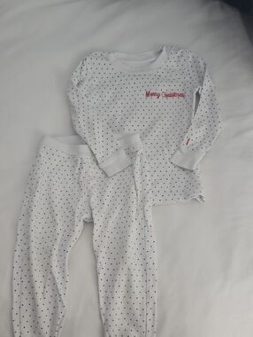 Kids White With Green Polka Dot Pajama Set Red Merry Christmas Embroidery